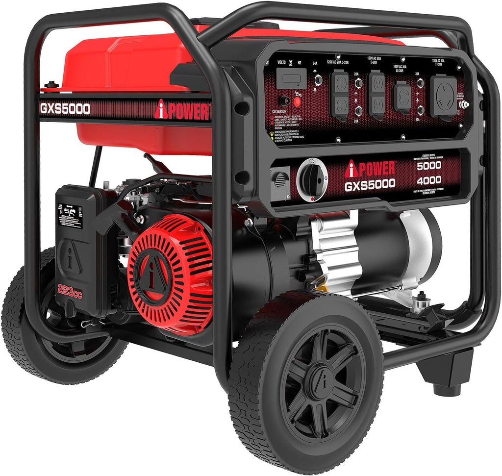 A-iPower 5000-Watt Portable Generator Gas Powered, CO Sensor Shutdown, Heavy Duty Generators with 223cc OHV Engine For Jobsite, RV, Home Backup, Emergency (GXS5000)