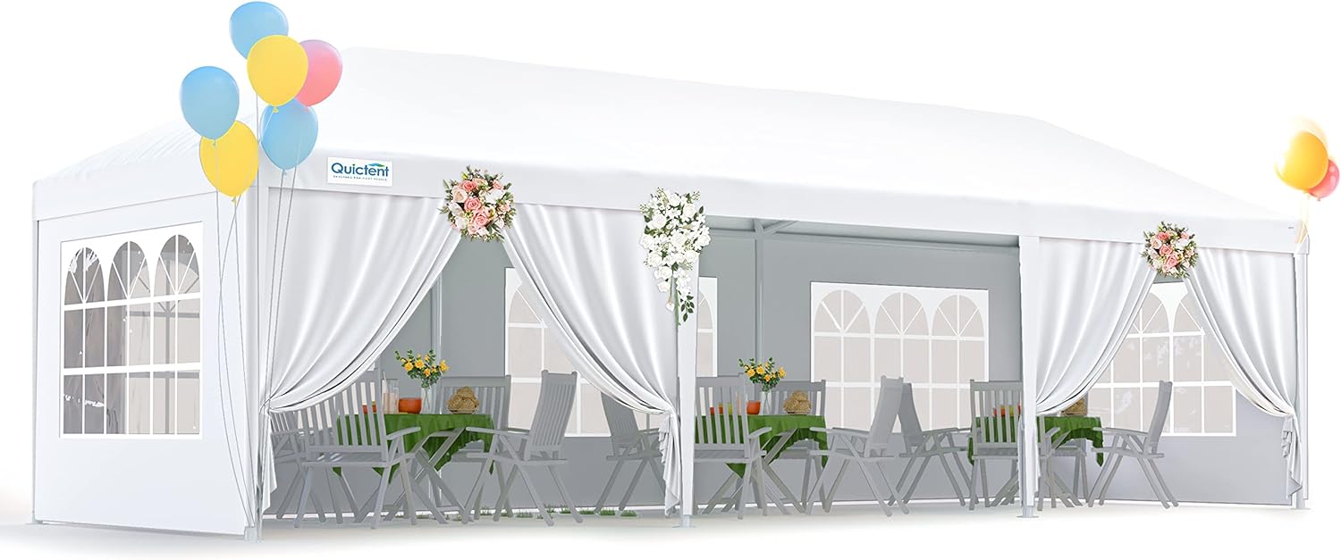 Quictent 10x30 Party Tent Gazebo Wedding Canopy Tent for Parties BBQ Shelter Pavilion with Removable Church Sidewalls & Elegant Church