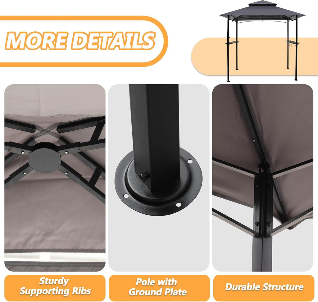 8'x 5' Grill Gazebo Canopy, Outdoor BBQ Gazebo with Led Light, Barbeque Gazebo Shelter for Patio (Grey)