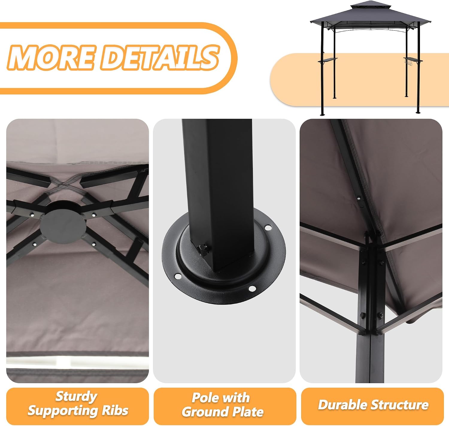 8'x 5' Grill Gazebo Canopy, Outdoor BBQ Gazebo with Led Light, Barbeque Gazebo Shelter for Patio (Grey)