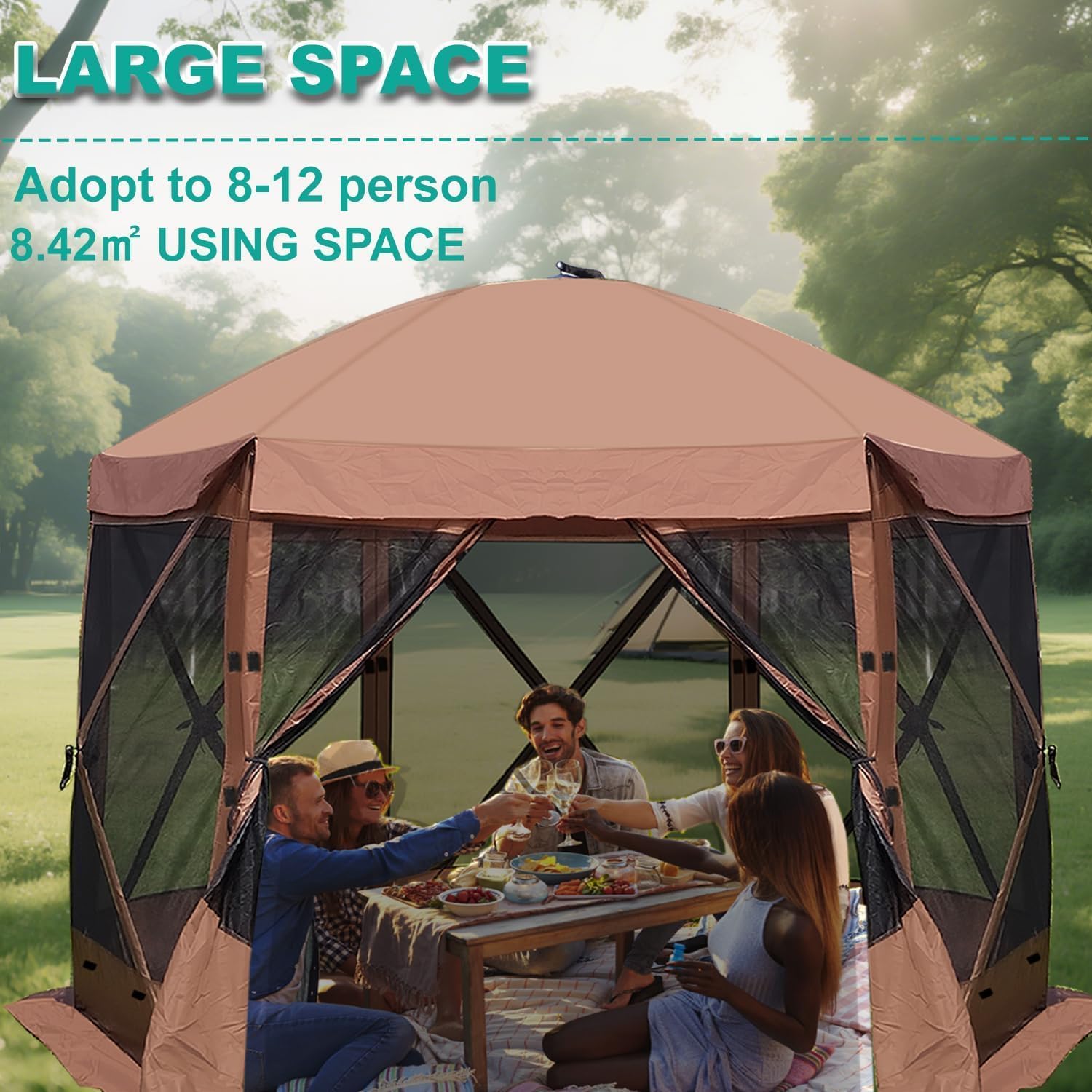 Lenotos 12 x 12 FT Pop Up Screen Tent, Portable Outdoor Camping Gazebo with Ground Stakes and Carry Bag