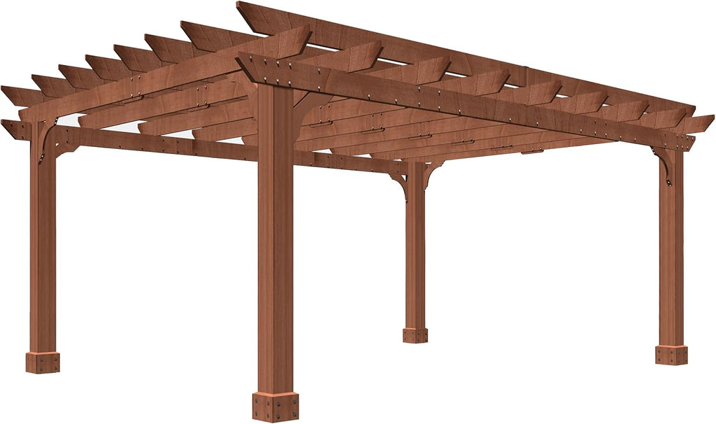 Yardenaler 12x14 FT Wooden Pergola with Flat Roof, Cedar Wood Gazebo with Stakes Included, Outdoor Garden Shelter for Patio, Deck, Backyard, Lawn
