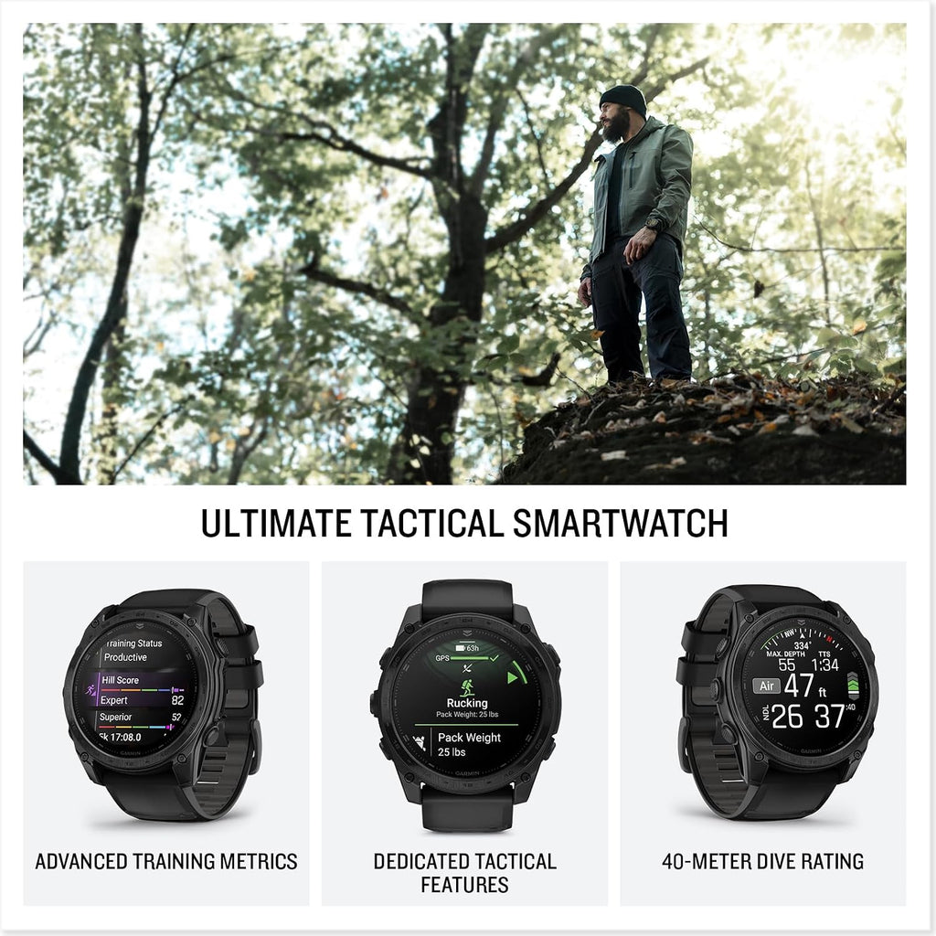 Garmin Tactix 8 47mm AMOLED Display Smart Watch, Built-in Flashlight, 16 Days Battery Life, Premium Tactical GPS Smartwatch, Includes Applied Ballistics Ultralight Solver Bundle