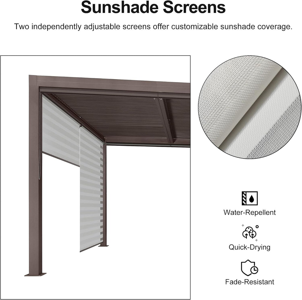 PURPLE LEAF Outdoor 10' × 14' Louvered Pergola with Long Side Beam Screens and Patio Adjustable Aluminum Canopy Retractable Metal Roof for Deck Outside Backyard Hardtop Gazebo Sun Shade Bronze