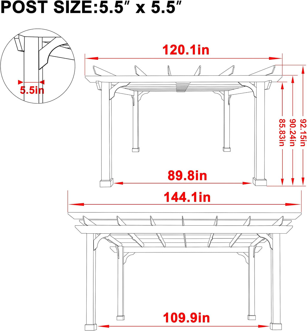 MUPATER 10x12 FT All Cedar Wooden Pergola, Kit with Stakes, Quality Supported Structure, Snow and Wind Supported,Outdoor Pergola with Cedar Framed for Backyard, Deck, Lawn