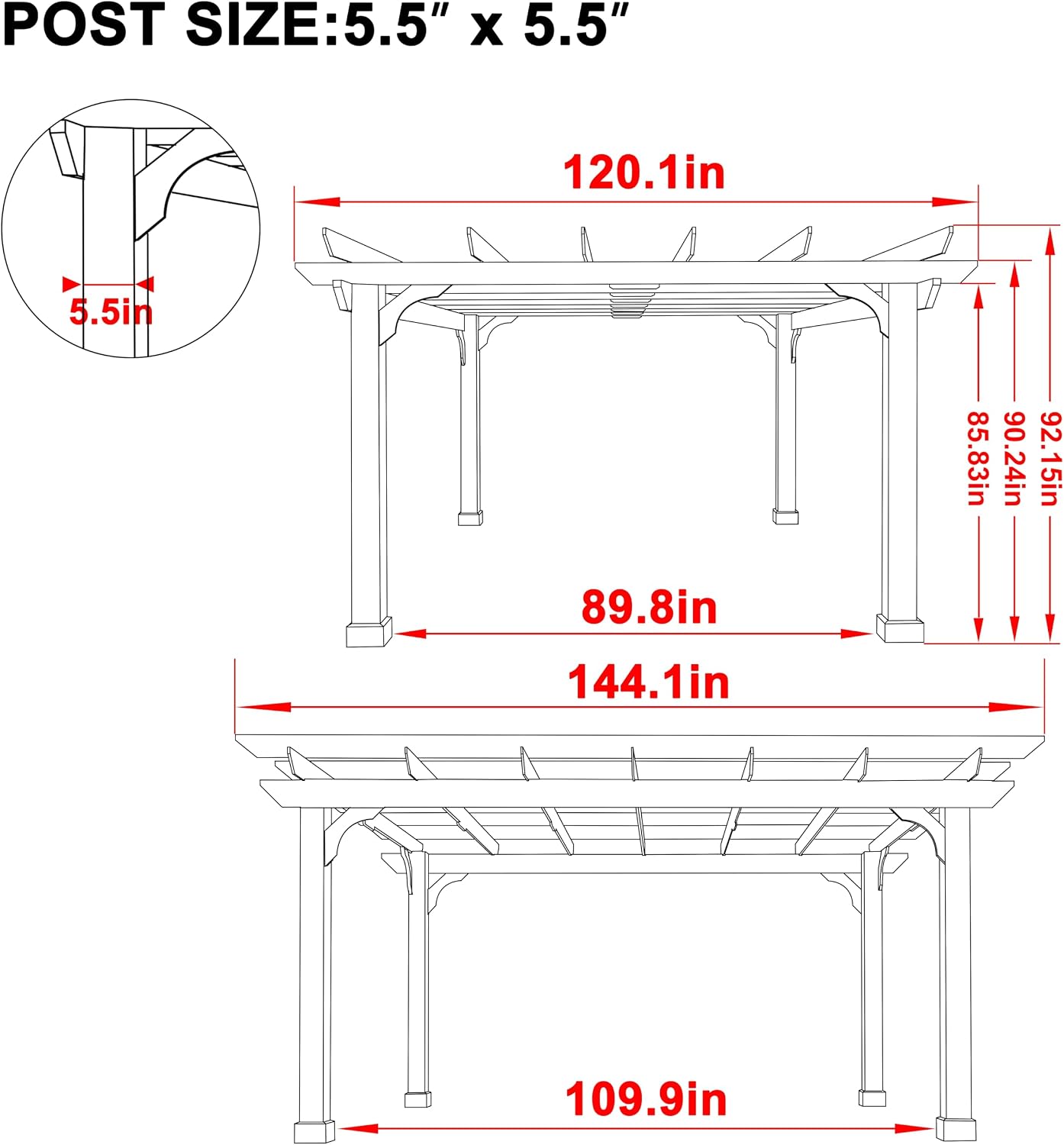 Yardenaler 10x12 FT Wooden Pergola, Cedar Wood Gazebo with Flat Roof, Outdoor Garden Shelter with Stakes Included, Patio, Deck, Backyard, Lawn