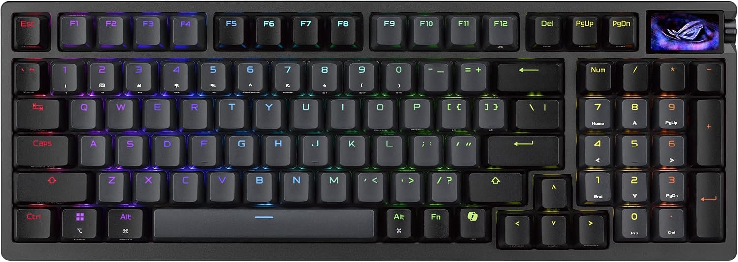 ASUS ROG Azoth 96 HE Wireless Hall Effect Gaming Keyboard – 96% Full-Size, Tri-Mode, Hot Swappable Magnetic Switch, Rapid Trigger, Speed Tap, 8K Hz Polling, Color OLED Screen, ABS Keycaps – Black