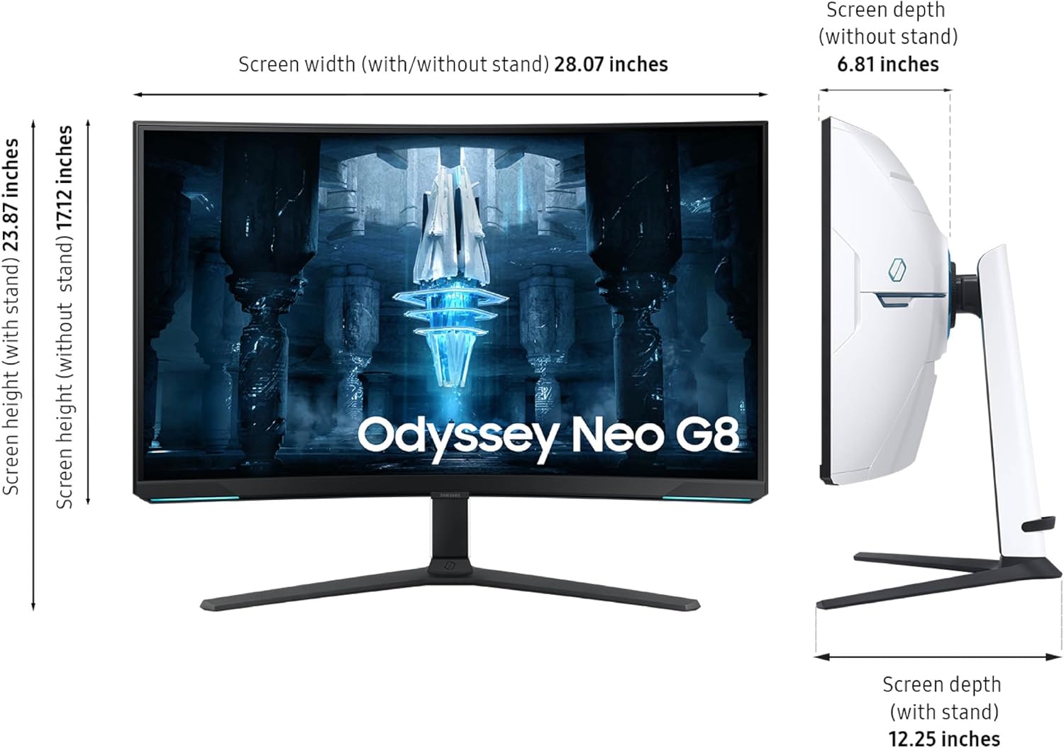 Samsung 32' Odyssey Neo G8 (G85NB) 4K UHD 240Hz 1ms G-Sync 1000R Curved Gaming Monitor, Quantum HDR2000, AMD FreeSync Premium Pro, Matte Display, DisplayPort, Black & White, LS32BG852NNXGO