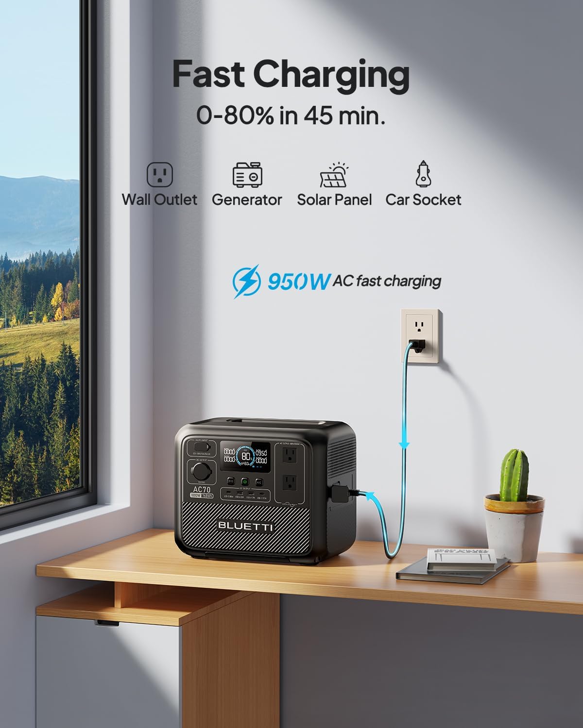 BLUETTI AC70 Solar Generator with 100W Solar Panel (Ships Separately), 768Wh Portable Power Station with 2 1000W (Power Lifting 2000W) AC Outlets, 0-80% in 45 Min, LFP Backup Power for Camping, Trip
