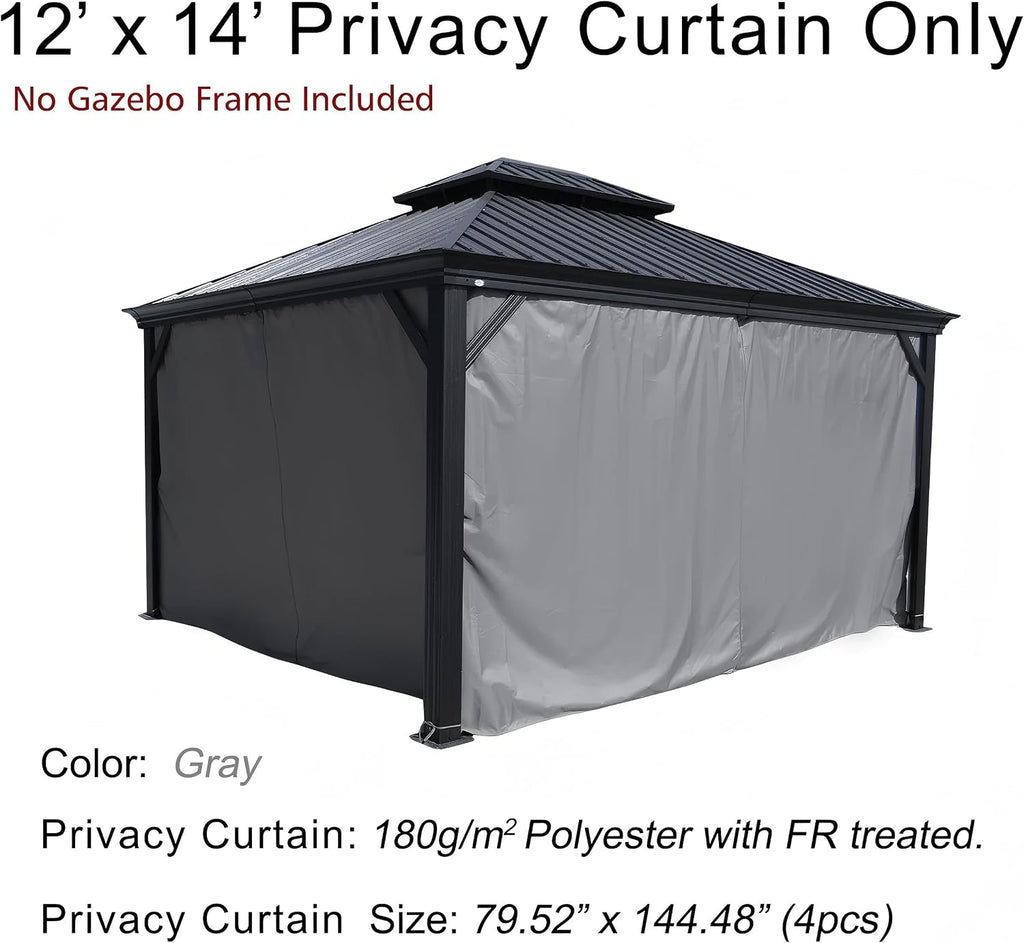 Kozyard 12' x 14'Outdoor Gazebo Privacy Curtain Sidewall, Waterproof Patio Privacy Curtain with Center-Zip Design, Replacement for Hardtop Gazebo Gray