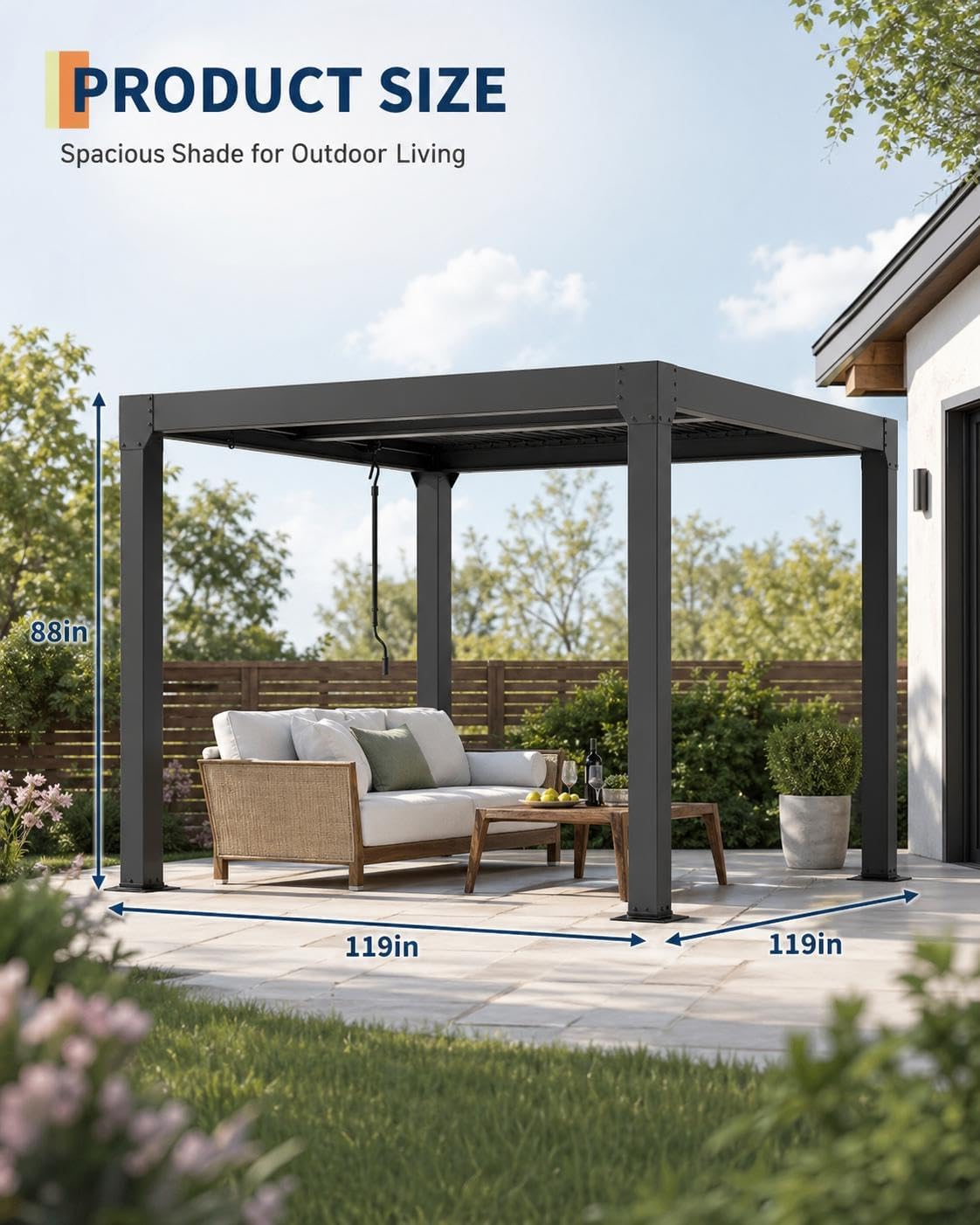 10X10 FT Louvered Pergola with Adjustable Roof, Integrated Drainage System, Easy Installation, Outdoor Pergola for Backyard, Garden, Poolside, Hardtop Gazebo