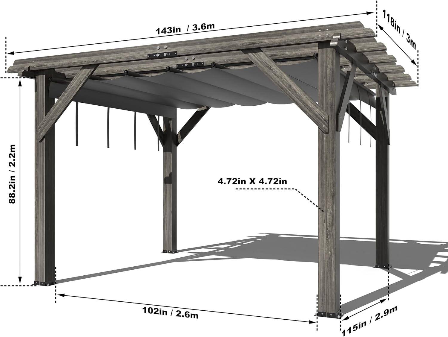GAOMON 10 X 12 FT Wood Pergola, Solid Structure, Retractable Shade Canopy, Outdoor Wooden Pergola for Patio, Backyard, Deck, Garden