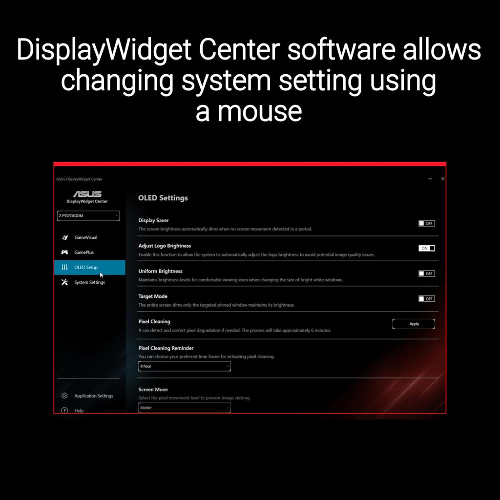 ASUS ROG Swift 27' (26.5' viewable) 1440P OLED DSC Gaming Monitor (PG27AQDM-R) - QHD (2560x1440) 240Hz, 0.03ms, G-SYNC Compatible, 99% DCI-P3, True 10-bit, Monitor Arm Included, 3 yr Warranty