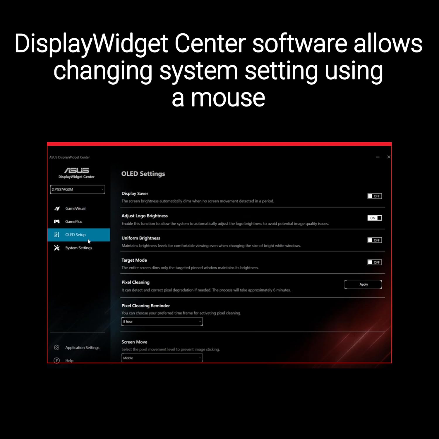 ASUS ROG Swift 27' (26.5' viewable) 1440P OLED DSC Gaming Monitor (PG27AQDM-R) - QHD (2560x1440) 240Hz, 0.03ms, G-SYNC Compatible, 99% DCI-P3, True 10-bit, Monitor Arm Included, 3 yr Warranty