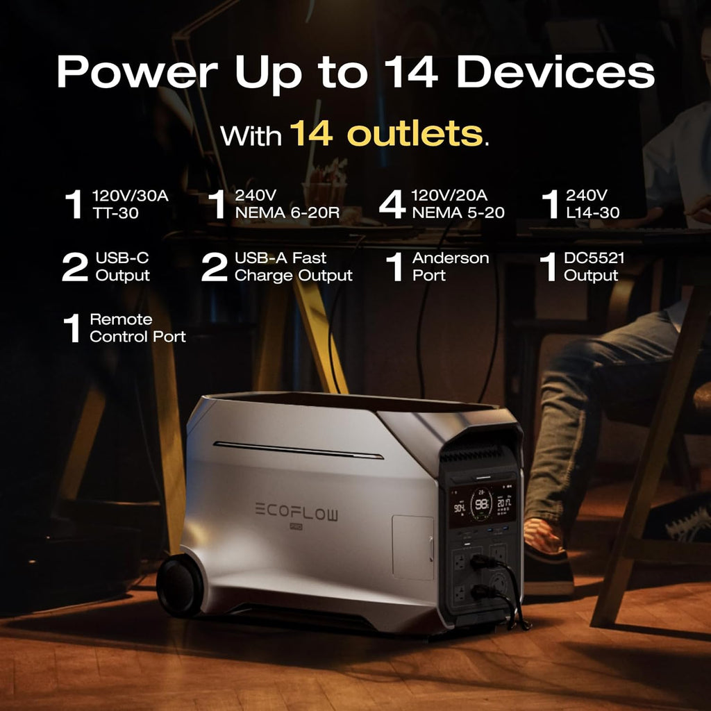 EF ECOFLOW 8kWh Portable Power Station: DELTA Pro 3 with AC Cable and Extra Battery, 120/240V 4000W AC Output, Solar Generator for Home Use, Camping, Emergencies, RVs, and Outdoor Generators