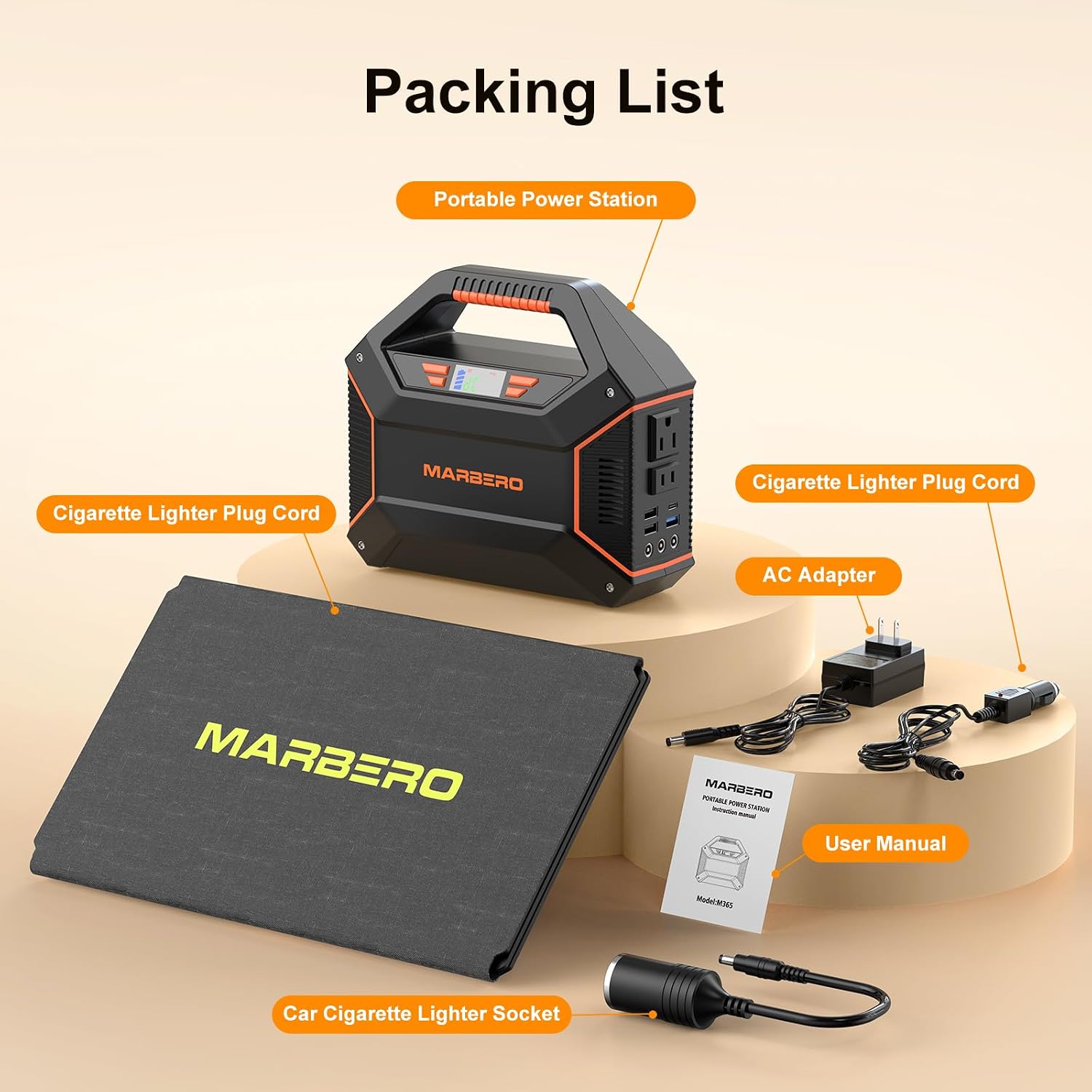 MARBERO 155Wh Solar Generator with 30W Solar Panel Portable Power Station 100W Multi-Output Built-in LED Flashlight & 6.5ft Cable Ultra Lightweight for Camping Emergency Blackout