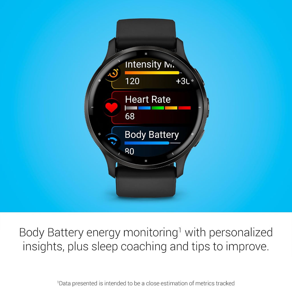 Garmin Venu 3 Running GPS Smartwatch with AMOLED Display, Advanced Health, Fitness Features, Up to 14 Day Battery Life with Signature Series Modern Power Stand | Slate with Black Silicone Band