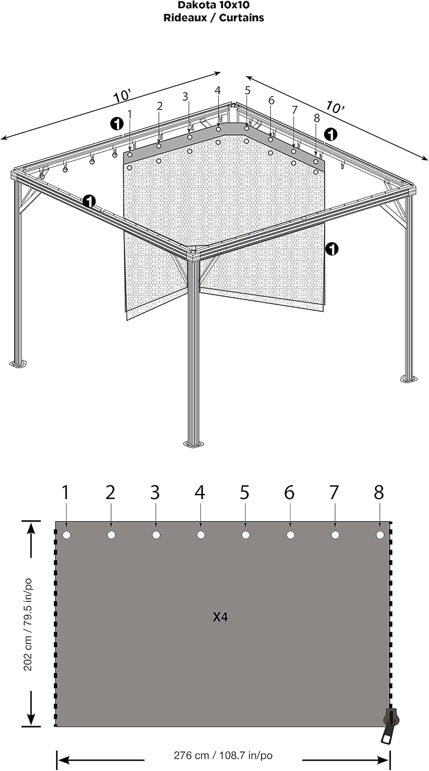 Sojag Accessories Set of 4 10' x 10' Curtains for Dakota Outdoor Gazebo, Brown