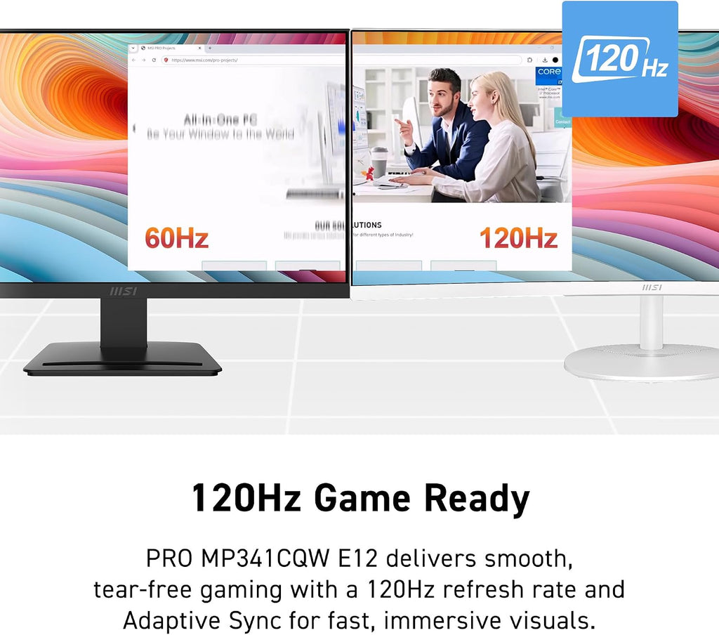 msi PRO MP341CQW E12 34-inch VA 3440 x 1440(UWQHD) Computer Monitor, 120Hz, Adaptive-Sync, HDMI, DisplayPort, VESA Mountable, Speaker, 1ms, White