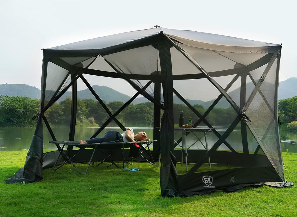 EVER ADVANCED Pop Up Gazebo Screen House Tent for Camping 11.5 ft for 8-10 Person Instant Canopy Shelter with Netting Portable for Outdoor, Backyard