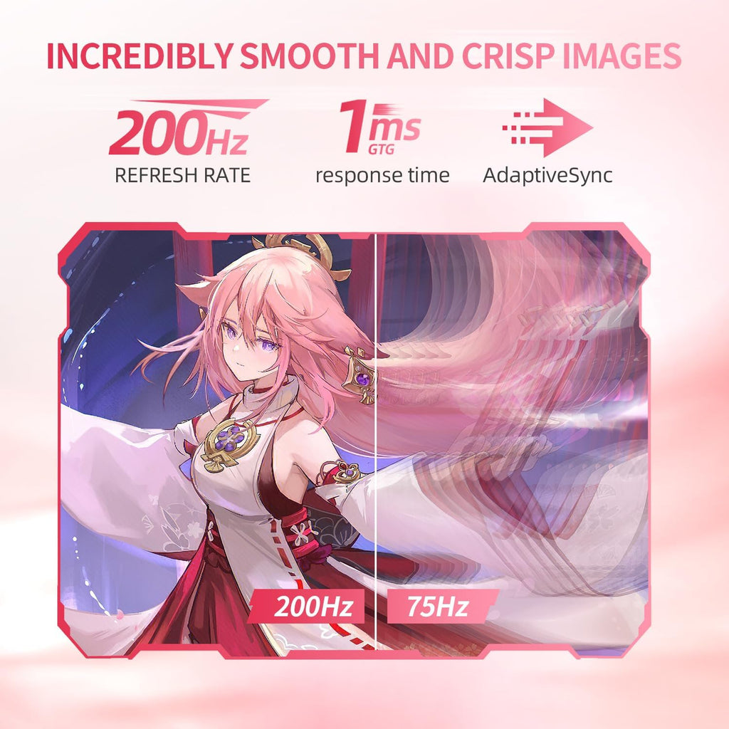 CUNPU 27 Inch Pastel Pink Gaming Monitor QHD 2560x1440 180/200Hz 1ms GTG Fast IPS Computer Monitor, 90% DCI-P3, Adaptive Sync, Built in Speaker, Height/Swivel/Tilt/Pivot Adjustable Stand, HDMI,DP