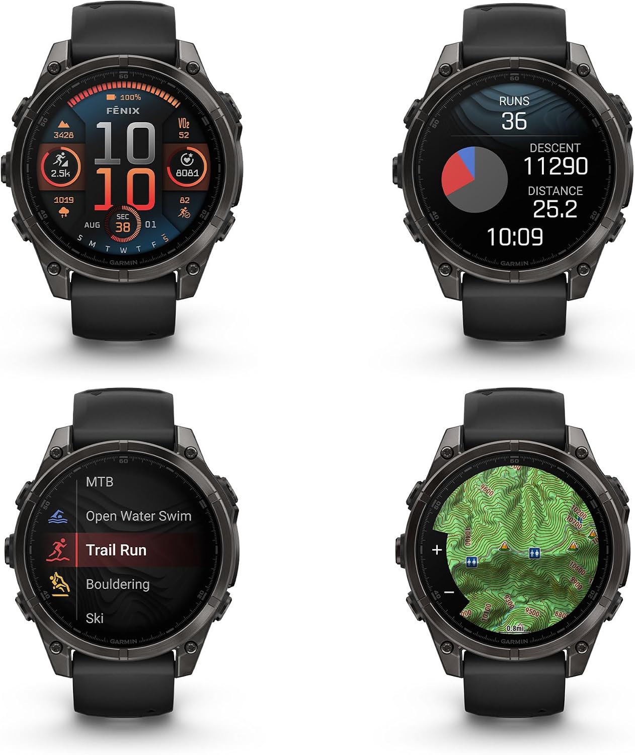 Garmin Fenix 8 47MM AMOLED Sapphire Premium Multisport GPS Smartwatch Carbon Gray DLC Titanium with Black Gray Silicone Band, Built-in LED Flashlight, Health & Fitness Smart Watch Bundle for Men