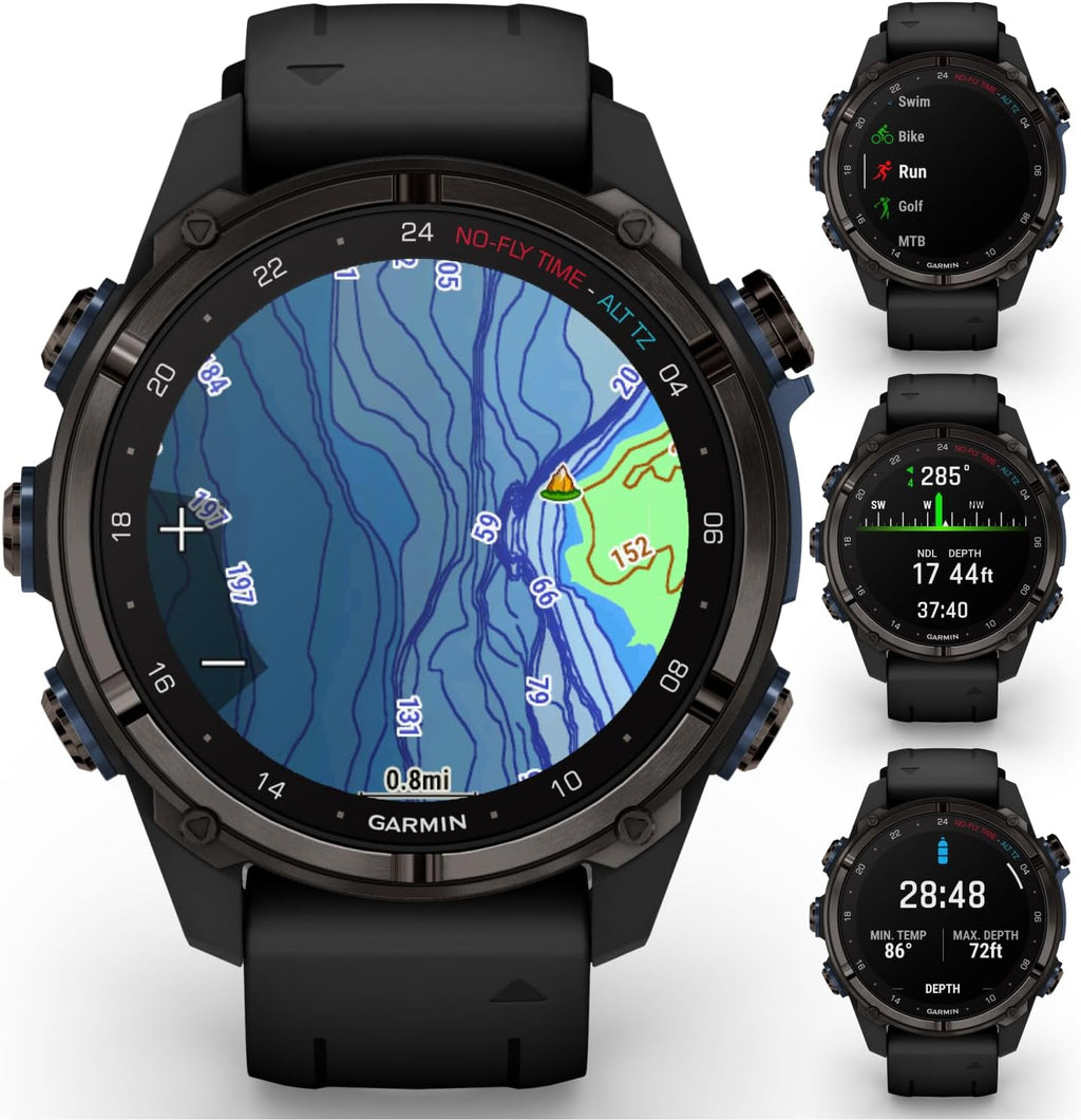 Garmin Descent Mk3i 43 mm w/T2 Transceiver: Titanium Dive Computer +Extra-Long Strap | Up to 25 Days Battery Life, AMOLED Display, GPS Smartwatch Gift Bundle (010-02753-10)