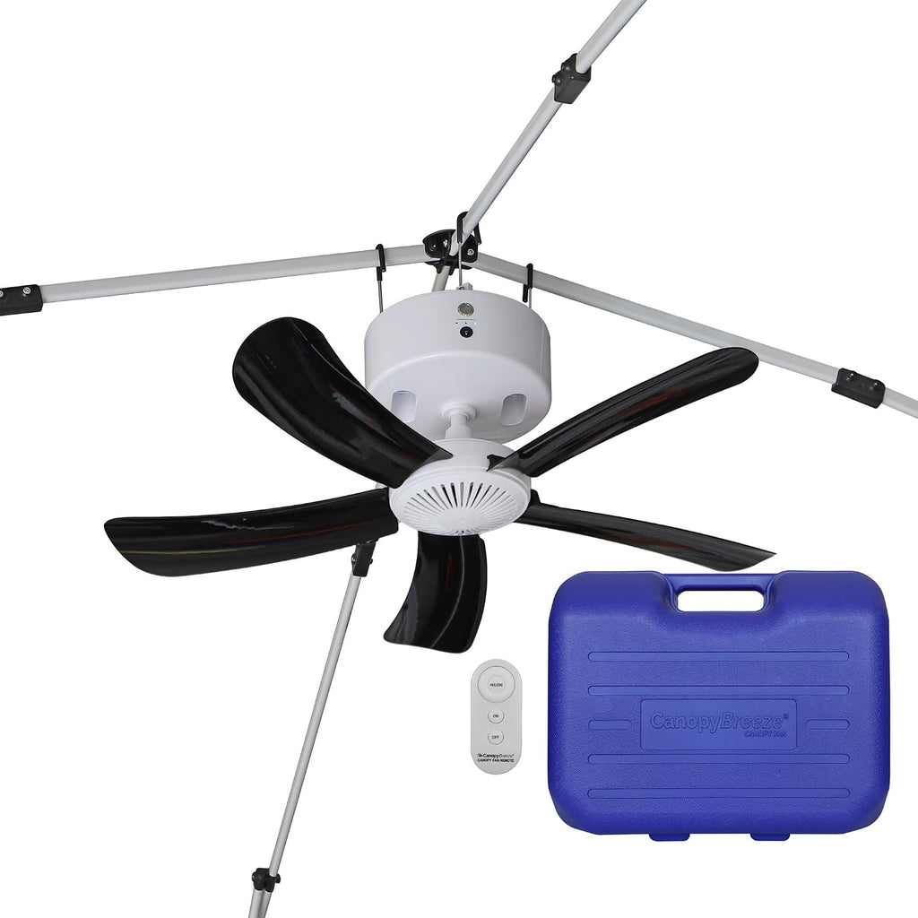 CB305 Large 31' Rechargeable Ceiling Fan for Canopies, Gazebos, Pergolas, Workshops & More. 6-Hour Run Time, Portable with Travel Case, Remote Control (Black)