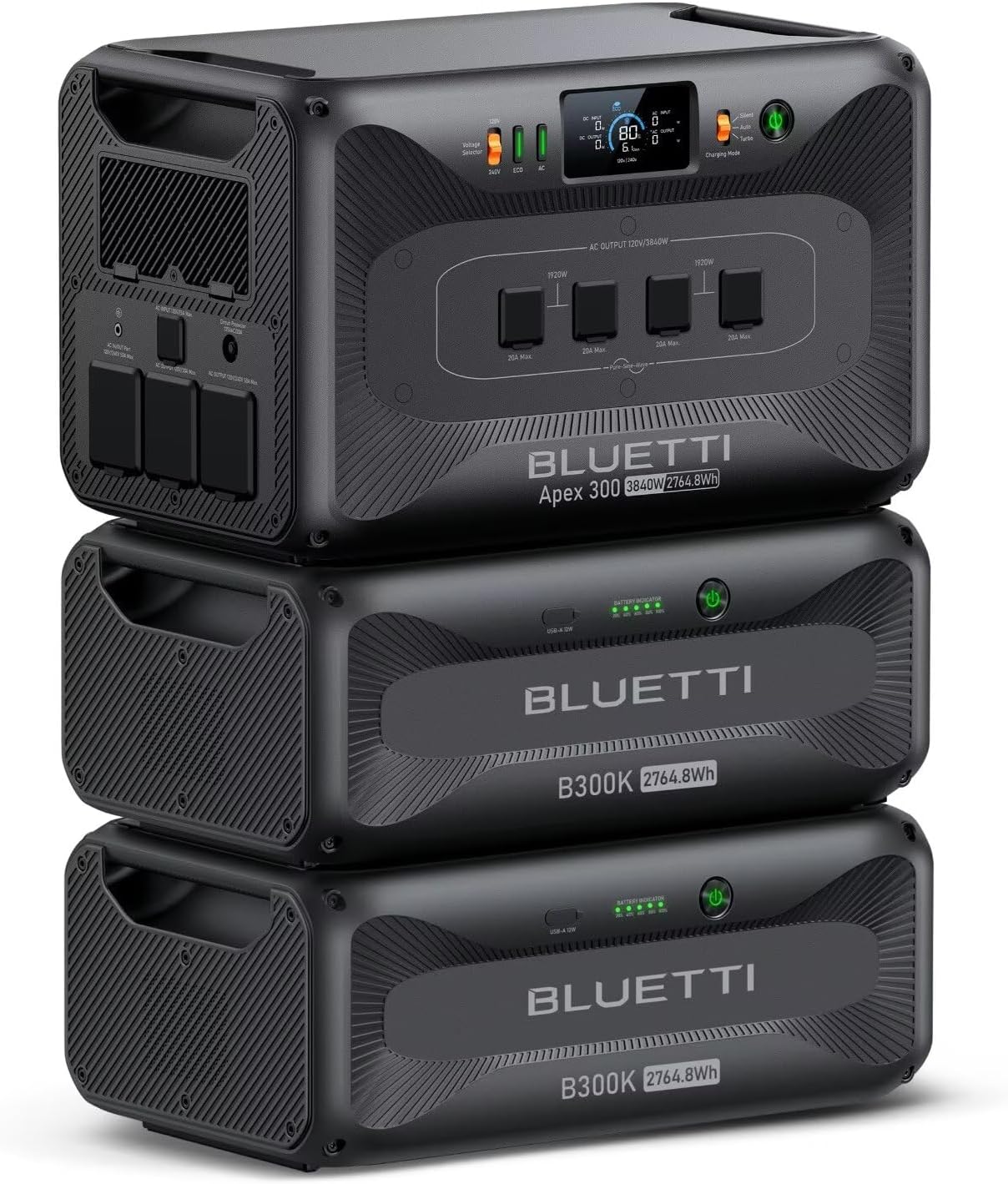 BLUETTI Apex 300 Solar Generator & 2 B300K, 8294.4Wh LFP Battery Backup with 6 3840W AC Outlets (7680W Surge), 120V/240V Dual Voltage Output, Modular Power for Home, RV and Emergencies