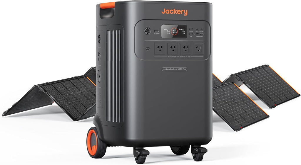 Jackery Solar Generator 5000 Plus with 2x500X Solar Panels, 5040Wh LiFePO4 Battery Power Station, 120V/240V 7200W AC Output, Portable Generator for Home Battery Backup, Power Outages