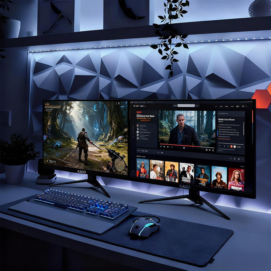 Kado Dual Gaming Monitor Setup - 2-Pack 27' 165Hz 1ms 1920x1080 Flat Screen Computer Monitor, Parallel Gaming AMD FreeSync Premium Panoramic, VESA Mount HDMI DisplayPort Built-in Speakers