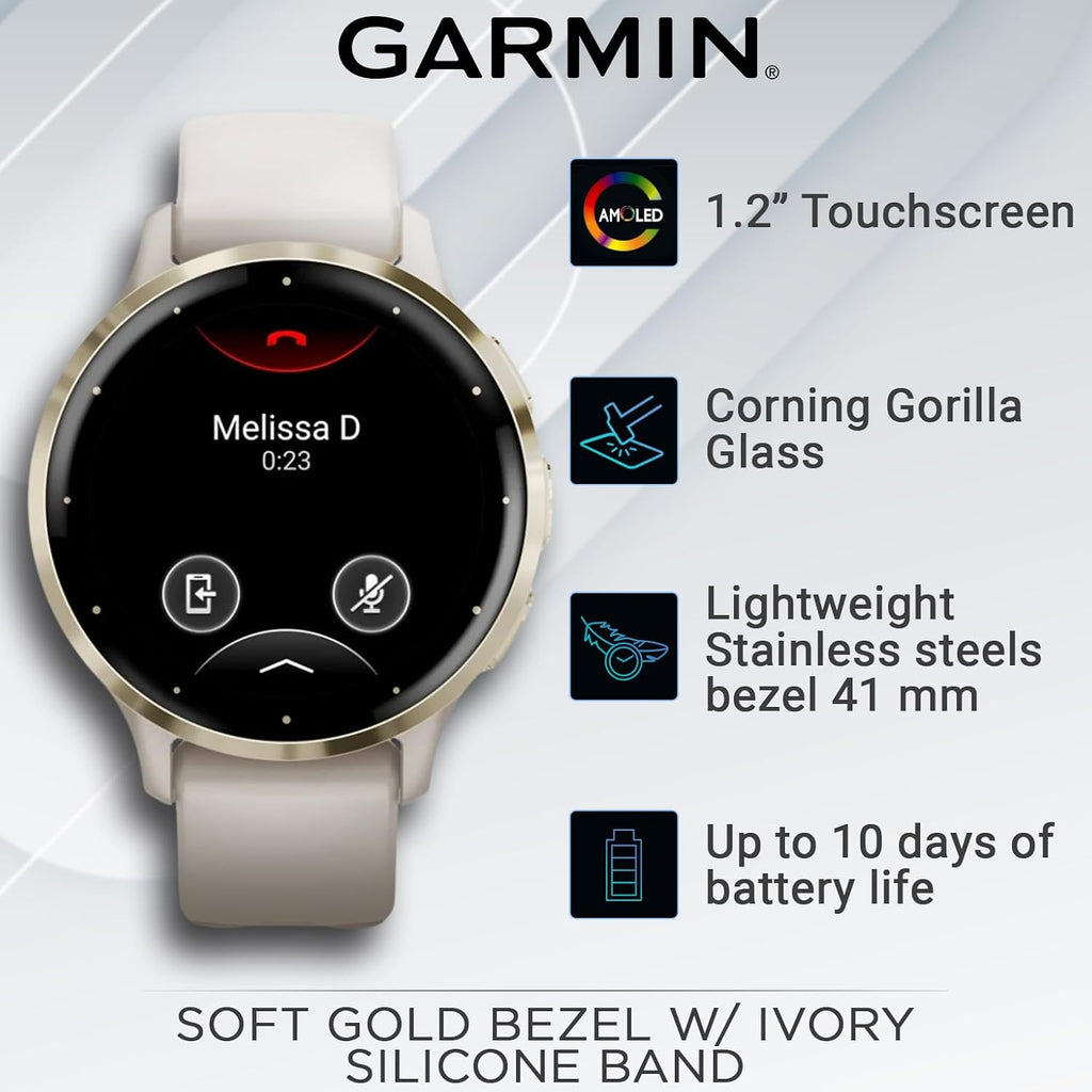 Garmin Venu 3S GPS Smartwatch, AMOLED Display 41 mm Watch, Advanced Health and Fitness Features, Up to 10 Days of Battery, Sleep Coach, Ivory Case with White Earbuds Bundle