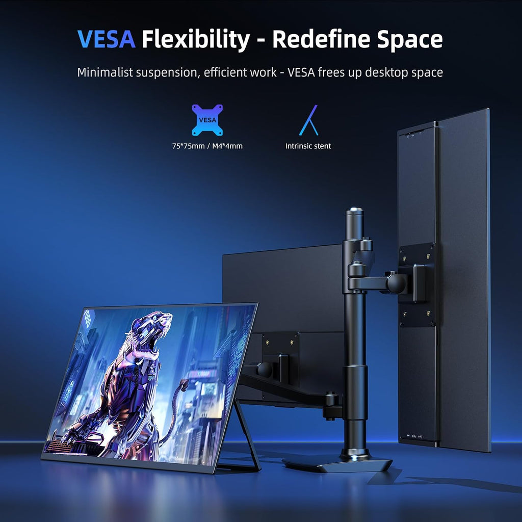 Portable Monitor 18.5' | 120HZ 1ms Gaming Monitor | 125% sRGB | FreeSync, HDR | 350Nits | USB-C & HDMI | VESA & Stand | Large Travel External Second Screen for Laptop, Computer, Game Consoles