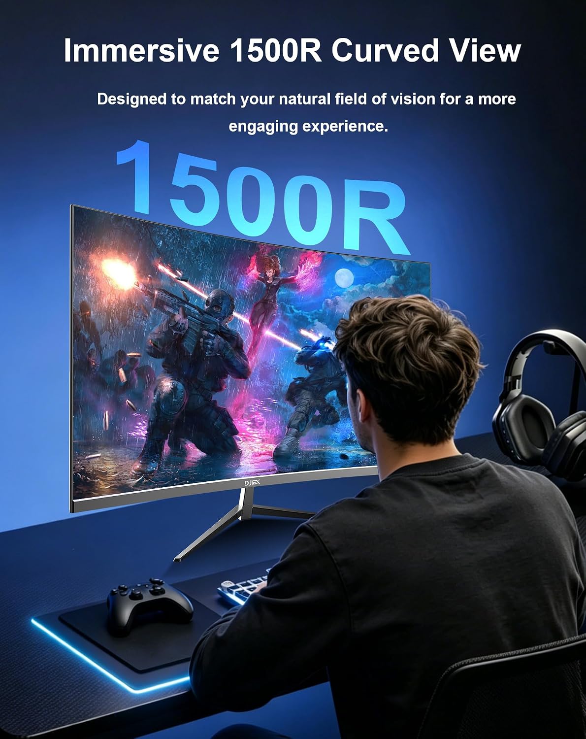 32 Inch Curved Gaming Monitor, QHD 2560x1440 2K Display, 165Hz Refresh Rate, 1500R Curved Screen, 3500:1 Contrast, HDMI and DisplayPort, 16:9 Large Monitor for PC, Console, Work and Entertainment
