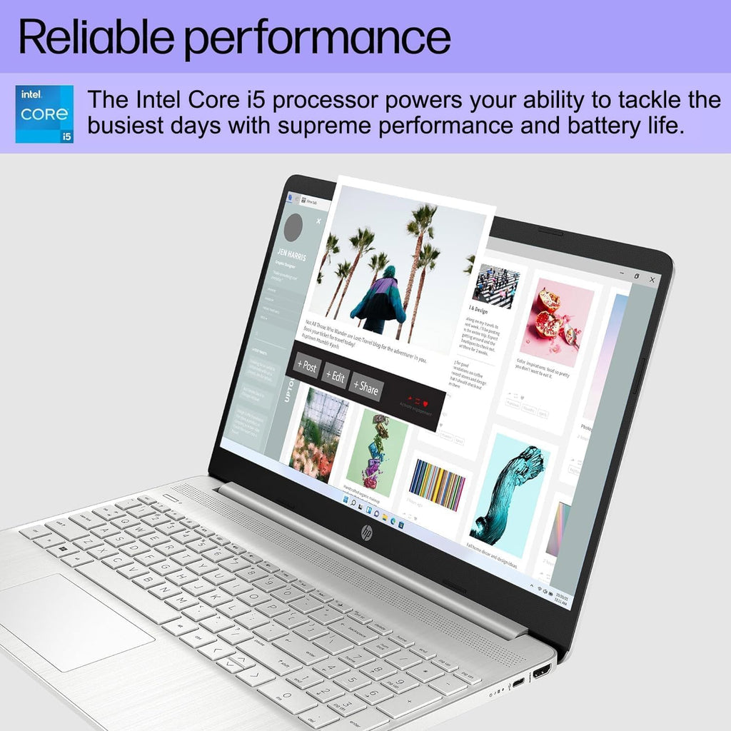 HP 15 inch Laptop, FHD Non-Touch Display, Intel Core i5, 12 GB RAM, 256GB PCIe SSD, Intel UHD Graphics, Windows 11 Home, Natural Silver, 15-dy2795wm