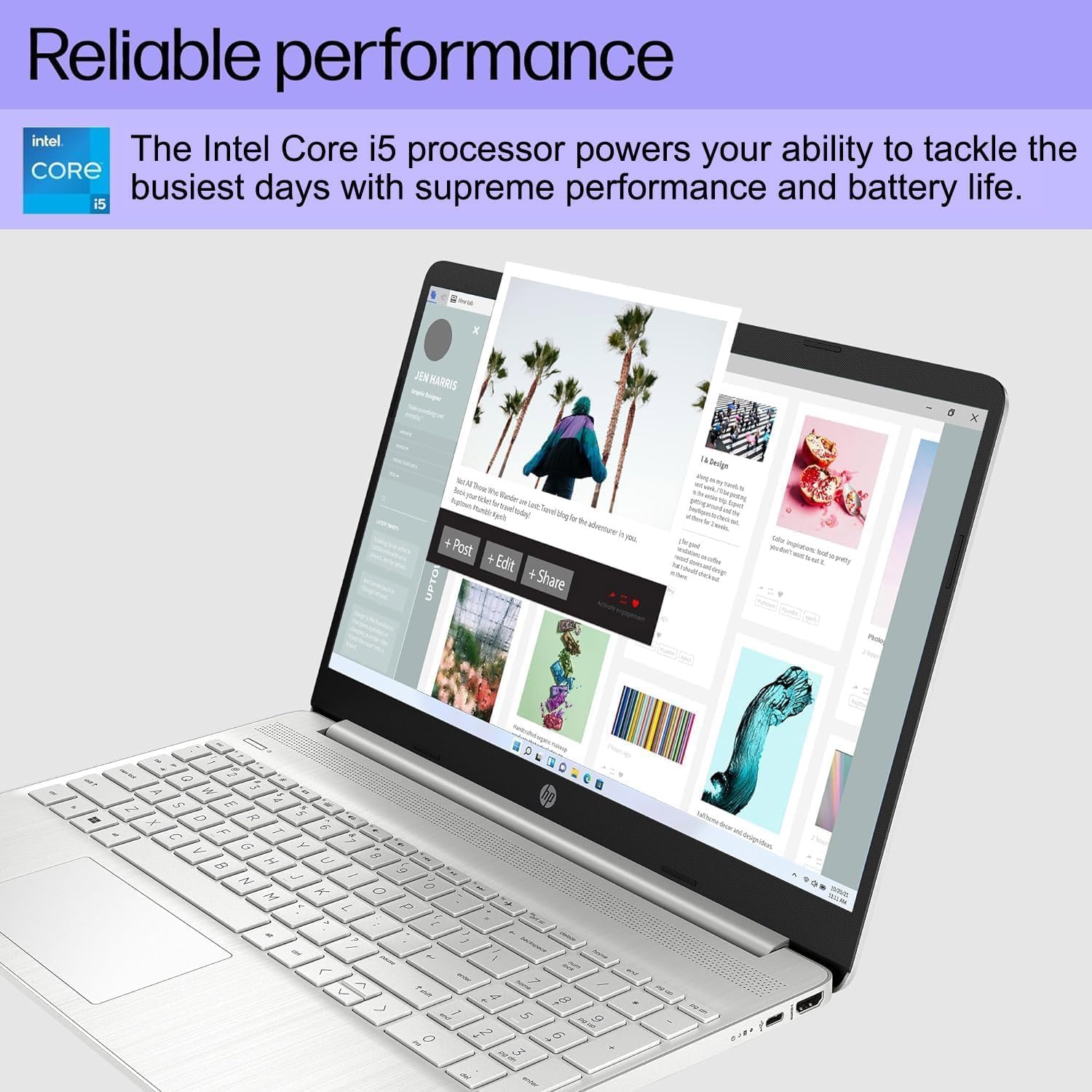 HP 15 inch Laptop, FHD Non-Touch Display, Intel Core i5, 12 GB RAM, 256GB PCIe SSD, Intel UHD Graphics, Windows 11 Home, Natural Silver, 15-dy2795wm