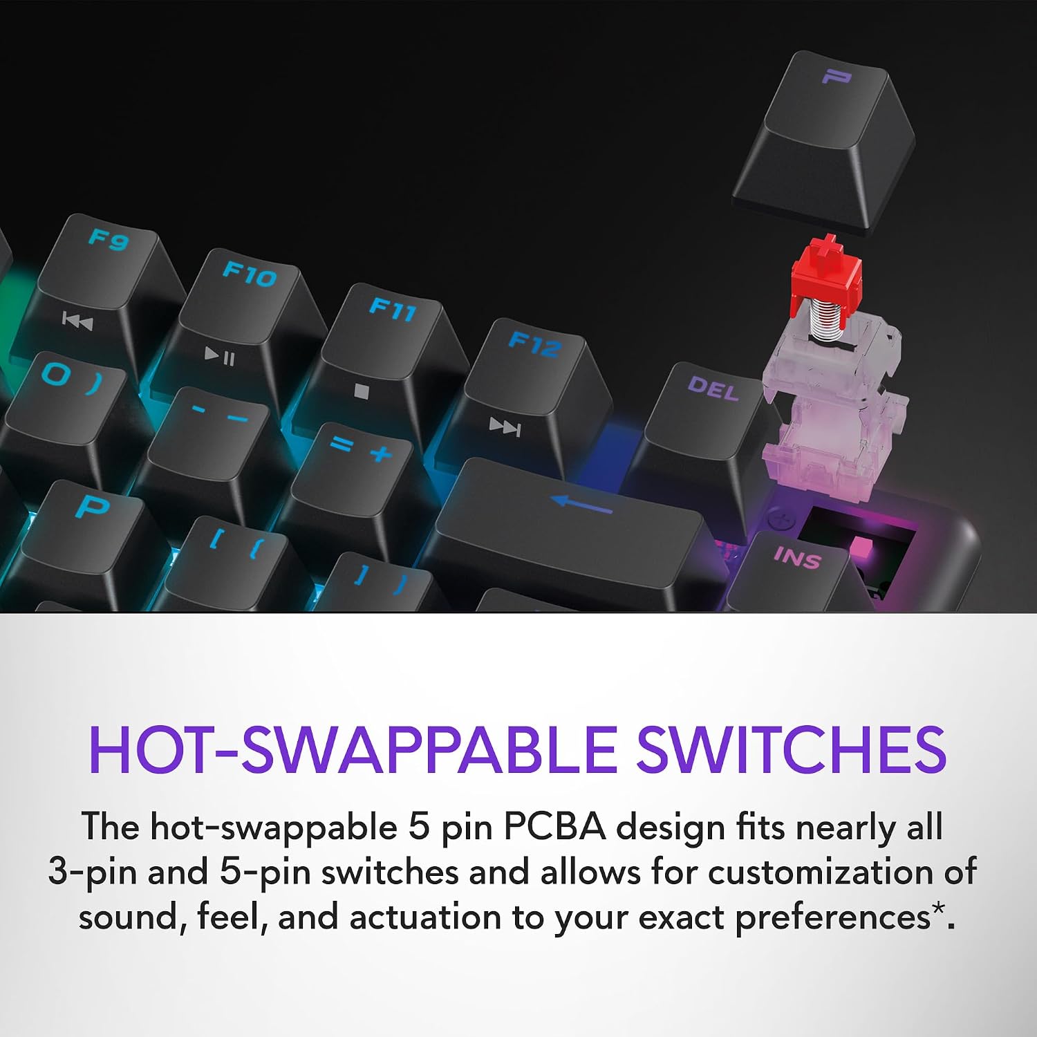 Alienware Pro Wireless Gaming Keyboard - Bluetooth 5.1/2.4 GHz Radio Frequency Connectivity, Linear Mechanical, Hot-swappable switches, Tri mode connectivity, Adjustable Height - Dark Side of the Moon