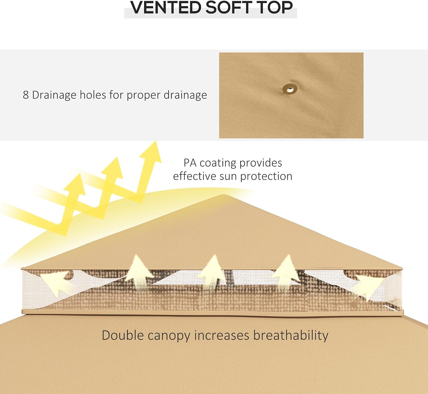Outsunny 10' x 12' Patio Gazebo with Corner Frame Shelves, Double Roof Outdoor Gazebo Canopy Shelter with Netting for Patio, Wedding, Catering & Events, Brown
