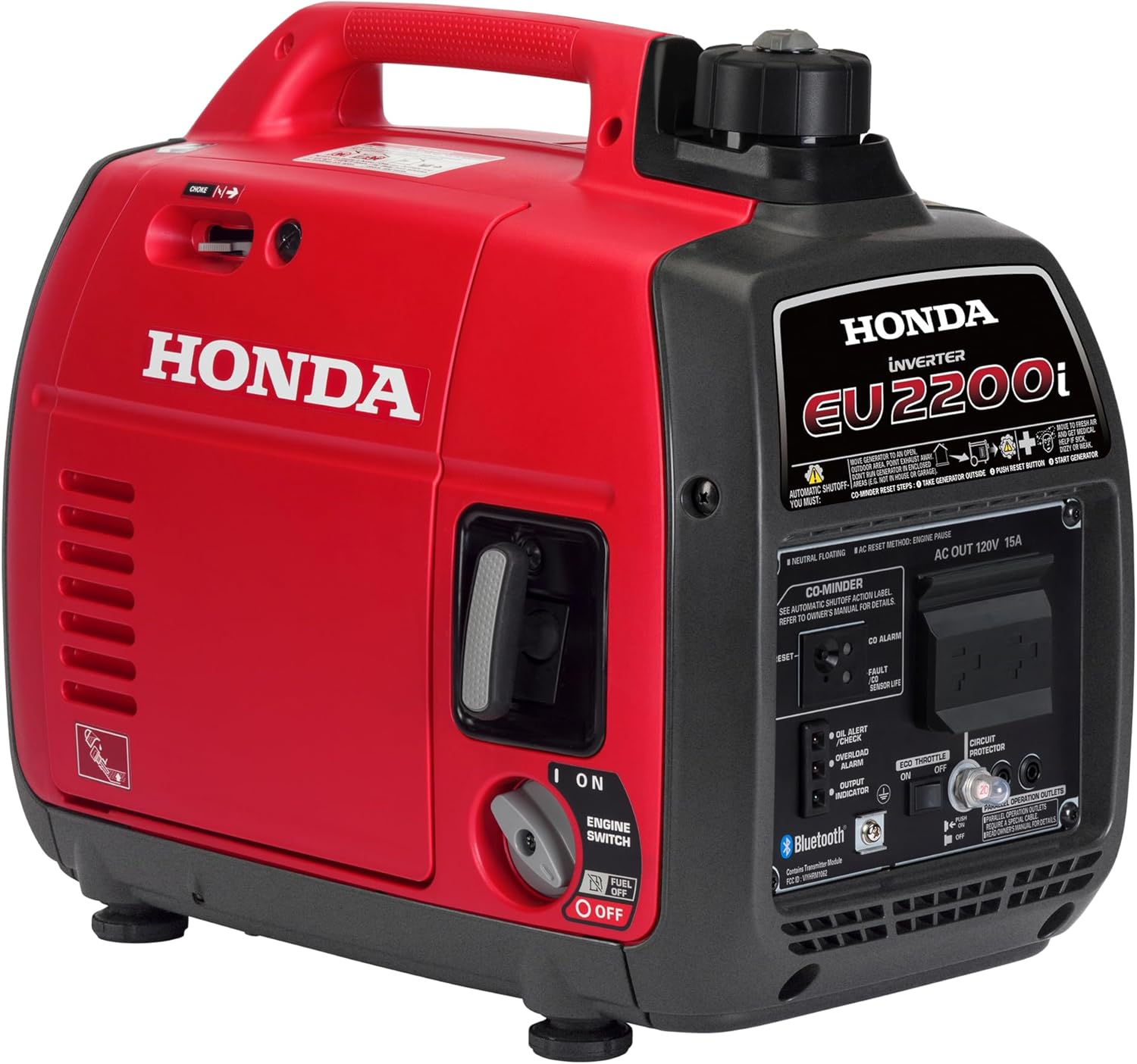 Honda EU2200i 2200 Watt Inverter Generator, Super Quiet 120V Gas Powered Portable Generator for Camping or Home Backup Power Supply, Up to 8.1 Hour Run Time (EU2200ITA)
