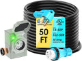 UL Listed 50 Amp 50 Feet Generator Cord and Power Inlet Box Combo Kit NEMA 14-50P Male to SS2-50R STW 6/3+8/1 AWG 125/250V Twist Locking with Inlet Box for Generator to House