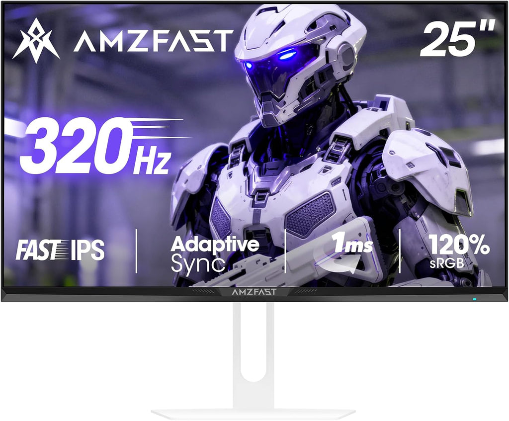 Amzfast 25 Inch White Gaming Monitor 320Hz/300Hz/240Hz, FHD 1080P 1ms Fast IPS Monitor, 12 Months Warranty Exchange (DP Cable) TÜV Rheinland Eye Care | AI Crosshair, Night Vision Function