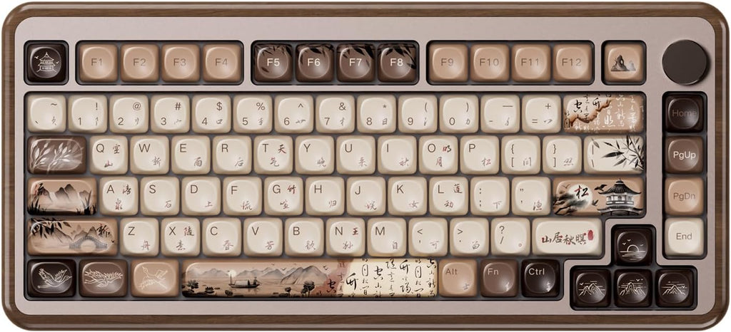 Akko MU02 Mechanical Keyboard with Walnut Wooden Case 75% RGB 2.4G Wireless/Bluetooth/Wired Hot-Swappable Gaming Keyboard with PBT Dye-Sub Keycaps for Mac & Win (Mountain Seclusion, Rosewood Switch)