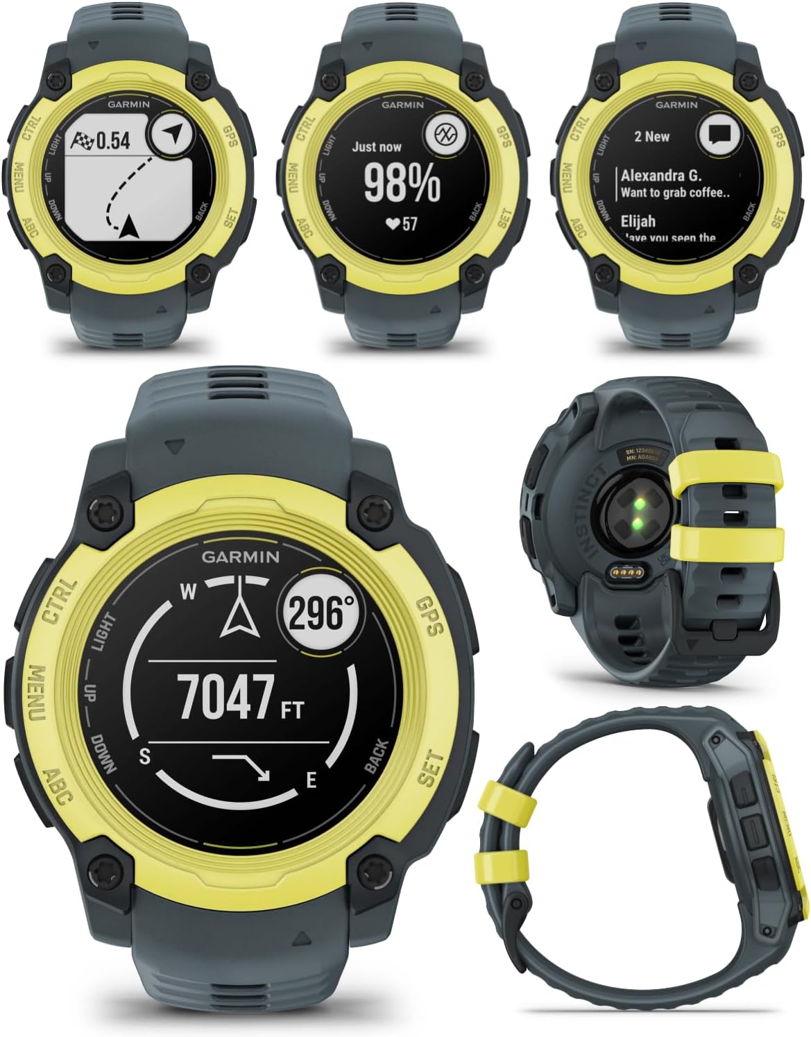 Garmin Instinct E 40 mm, Rugged Outdoor GPS Smartwatch, 24/7 Health Monitoring, Wrist-Based Heart Rate, Up to 14 Days of Battery Life, Electric Lime with Twilight Band Bundle