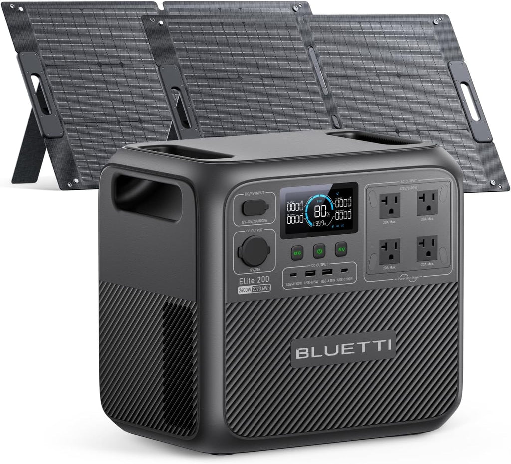 BLUETTI Solar Generator Elite 200 V2 with 2 100W Solar Panels Included, Portable Power Station 2073.6Wh w/ 4 2600W AC Outlets, 17-Year Lifespan LFP Emergency Power for Home Backup, Outages, Camping