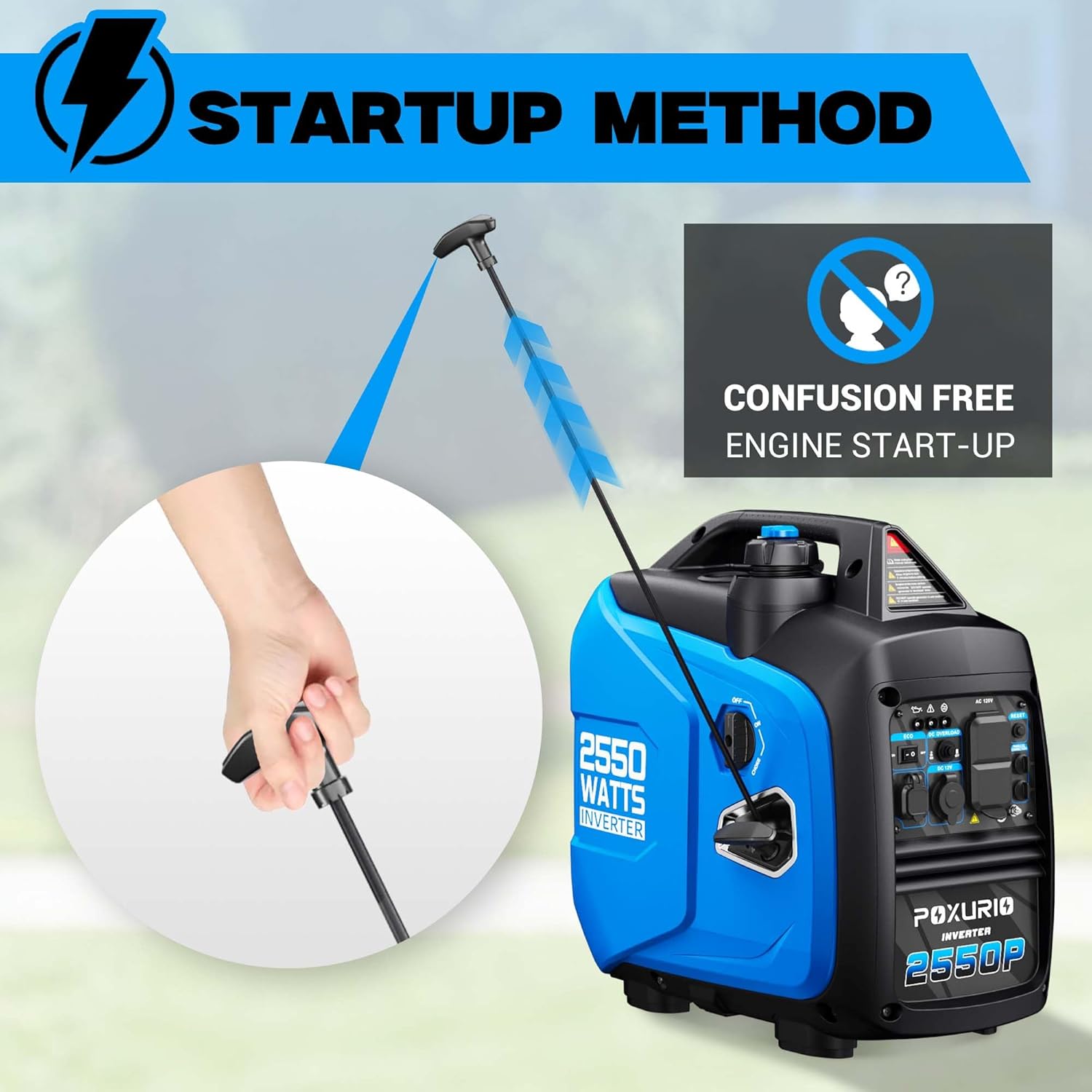 2550-Watt Portable Inverter Generator for Home Use, 1.06Gallon Large Fuel Tank Up to 10 Hours Use, 120V Gas Powered Generator Super Quiet - EPA Compliant-Blue