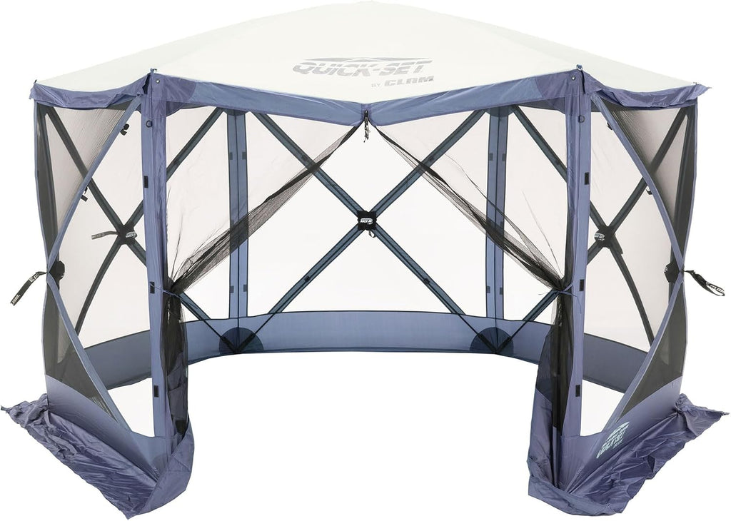 CLAM Quick-Set Pop Up Screen Tent, Escape, 11.5 ft, Instant Setup Slate Blue Outdoor Gazebo Canopy Shelter, 6-Person Bug-Free Camping Tent for Patio, Backyard, Tailgating - Slate Blue