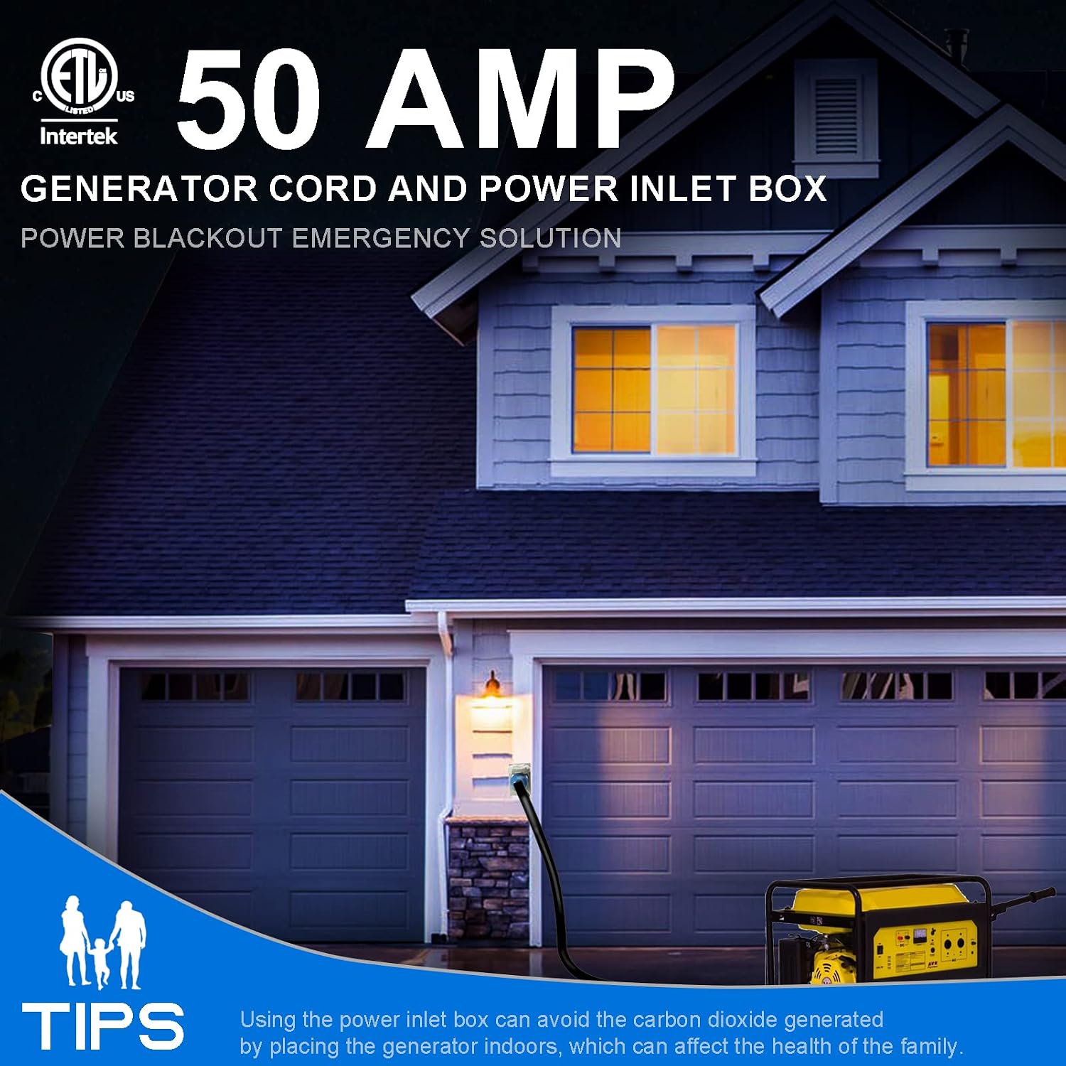 50 Amp Generator Cord and Power Inlet Box, 15FT Generator Cords 50 Amp,125V/250V Generator Power Cord NEMA14-50P/SS2-50R Twist Lock Connector