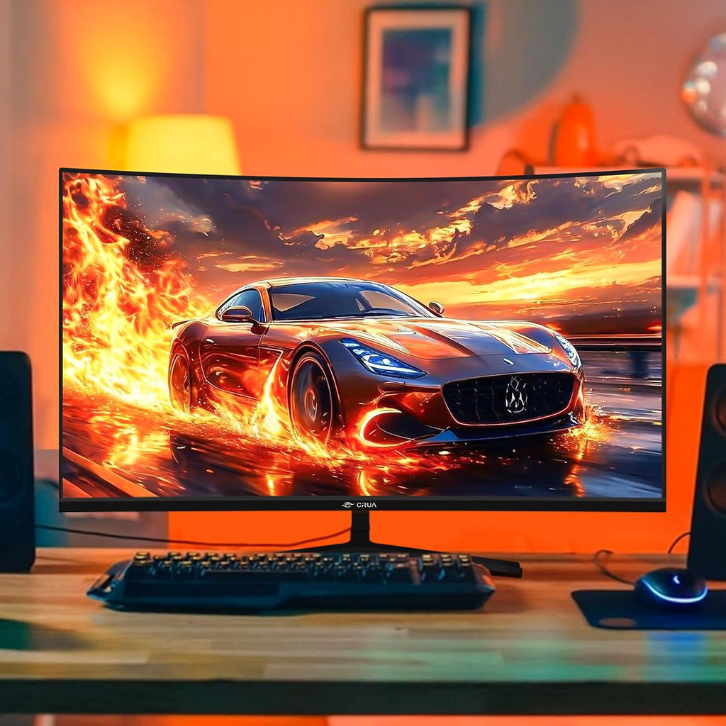CRUA 24' 240Hz Gaming Monitor, Curved FHD 1920 x 1080P, Built-in Speakers, Support 120% sRGB, AMD FreeSync, Low Motion Blur, Wall Mount Installs Compatible, for Office and Games(HDMI 2.0&DP 1.4)–Black
