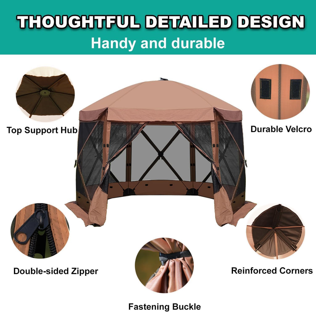 Lenotos 12 x 12 FT Pop Up Screen Tent, Portable Outdoor Camping Gazebo with Ground Stakes and Carry Bag