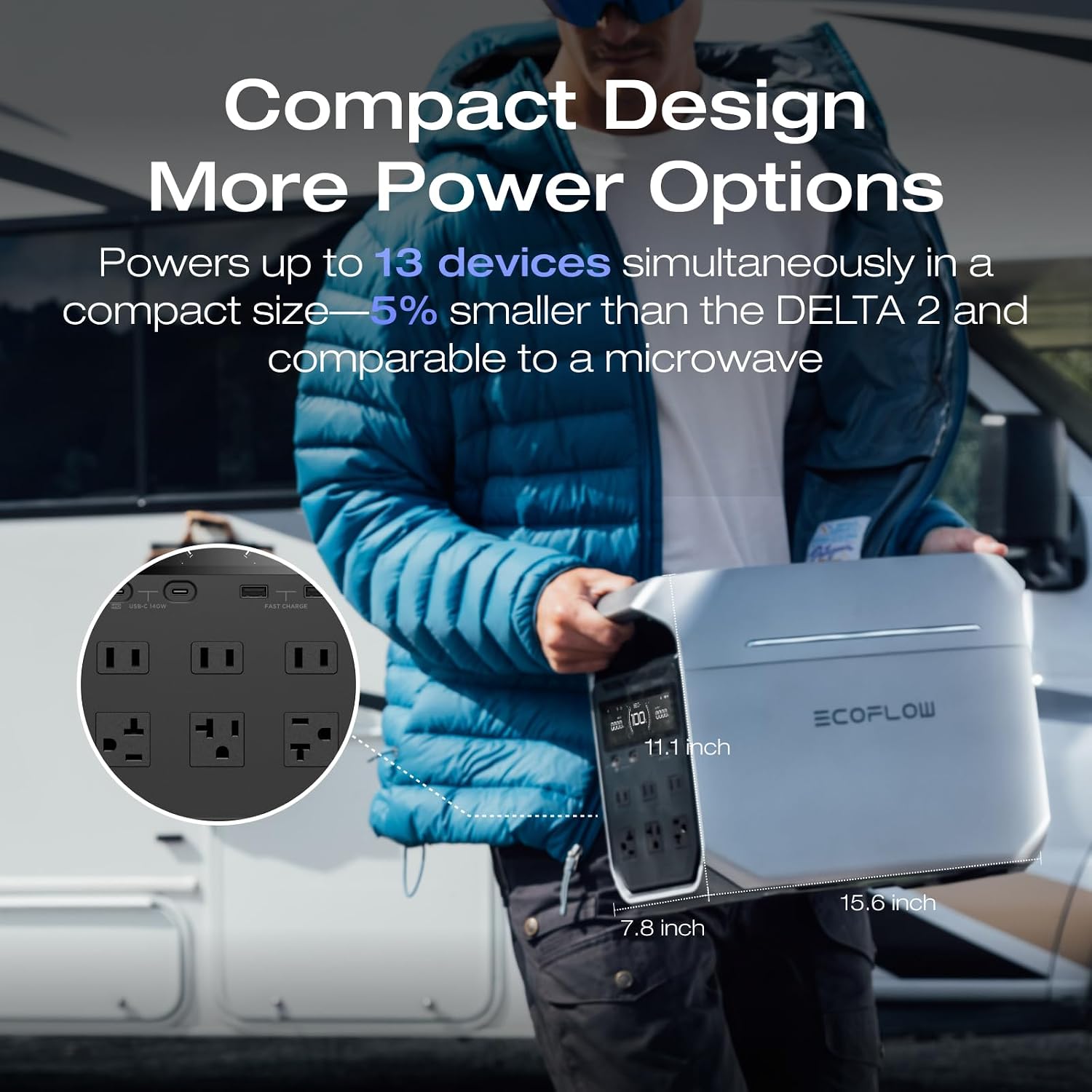EF ECOFLOW Portable Power Station DELTA 3 Plus, 1024Wh LiFePO4 (LFP) Battery, 1800W AC/140W USB-C Output, Solar Generator (Solar Panel Optional) for Home Backup, Camping&RV